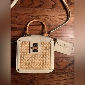 Elegant Cream and Tan Woven Handbag